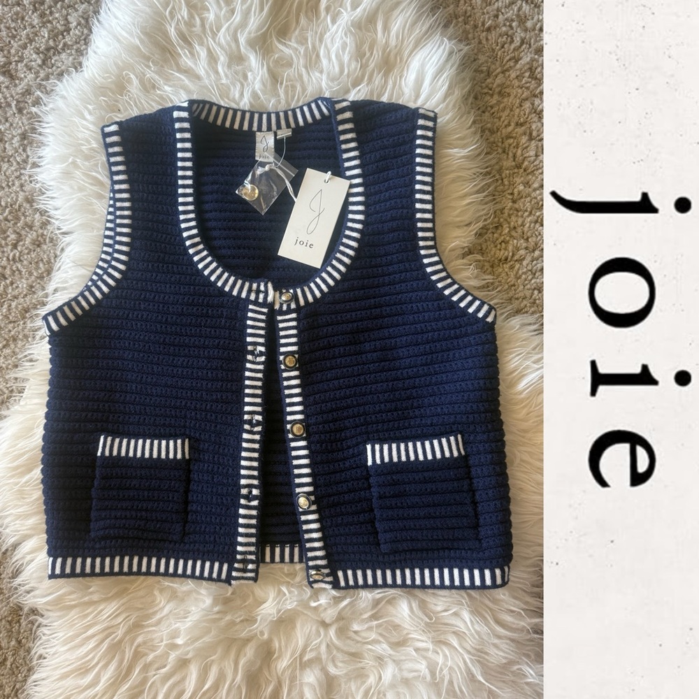 Joie Navy Blue White Stripe Knit Vest*NWT